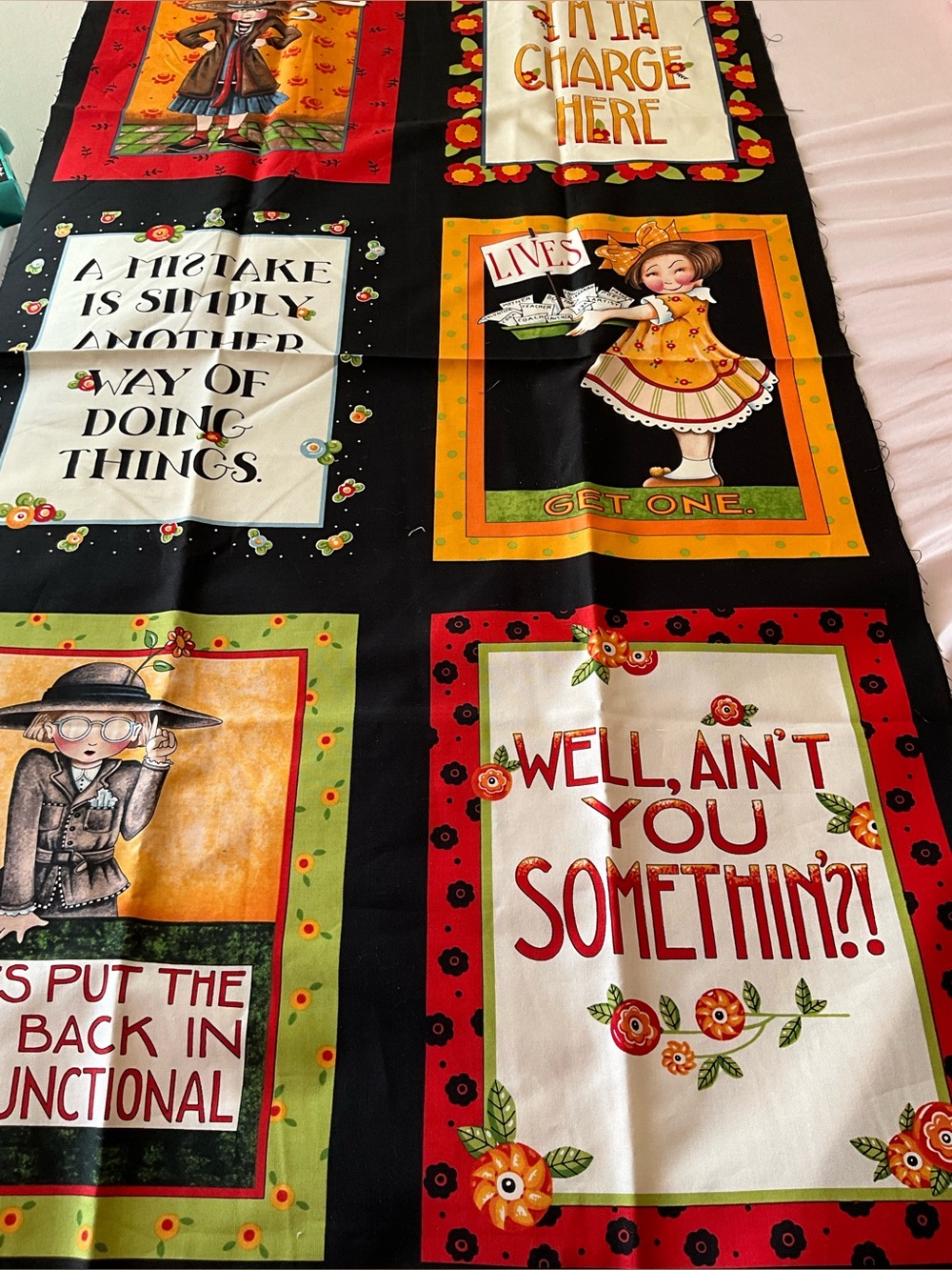 Mary Engelbreit for Moda Cotton Fabric Panel Quilting Unfinished Blocks Novelty